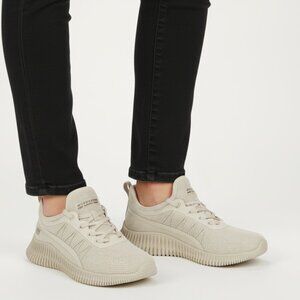 Skechers BOBS Geo New Aesthetics Shoes Women's 8.5 Taupe Lace Up Comfort Sneaker